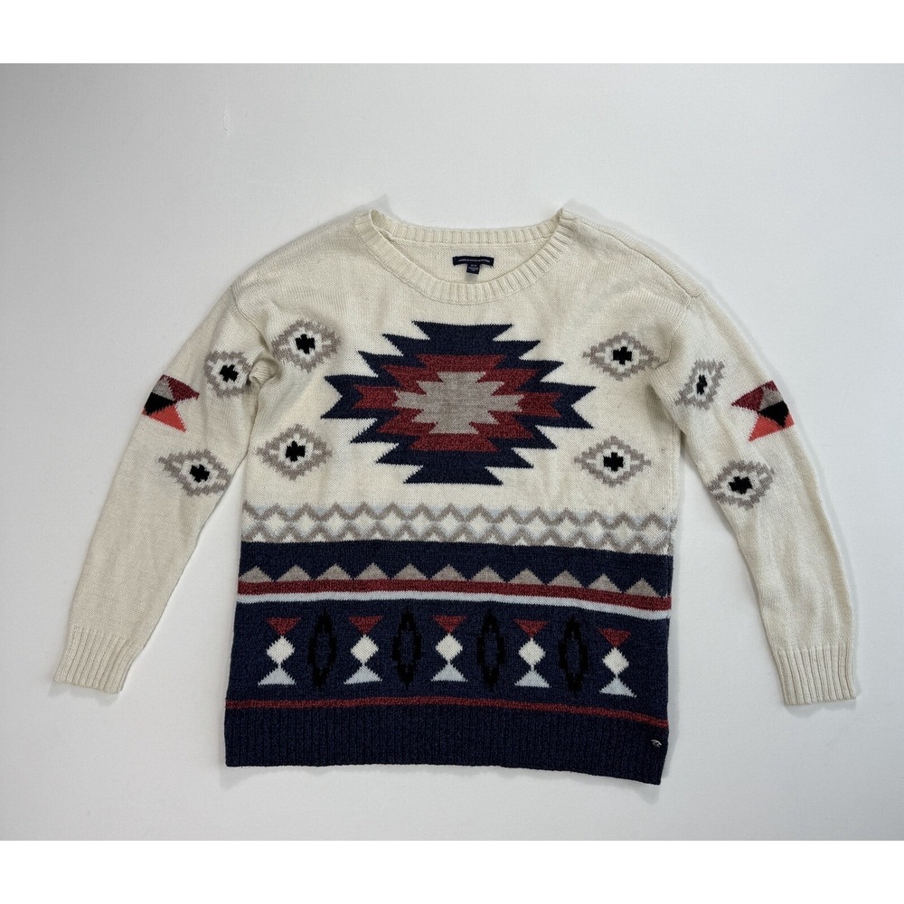 American Eagle Women's Medium Wool Blend Pullover Sweater Western Aztec Outdoor